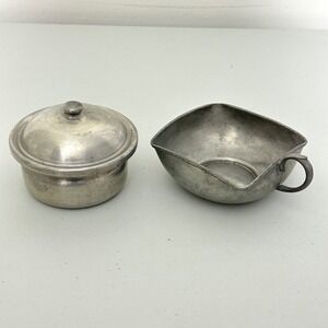 Vintage 1973 H. Hicks Pewter Lidded Sugar Bowl and Creamer Set Made for Cobb